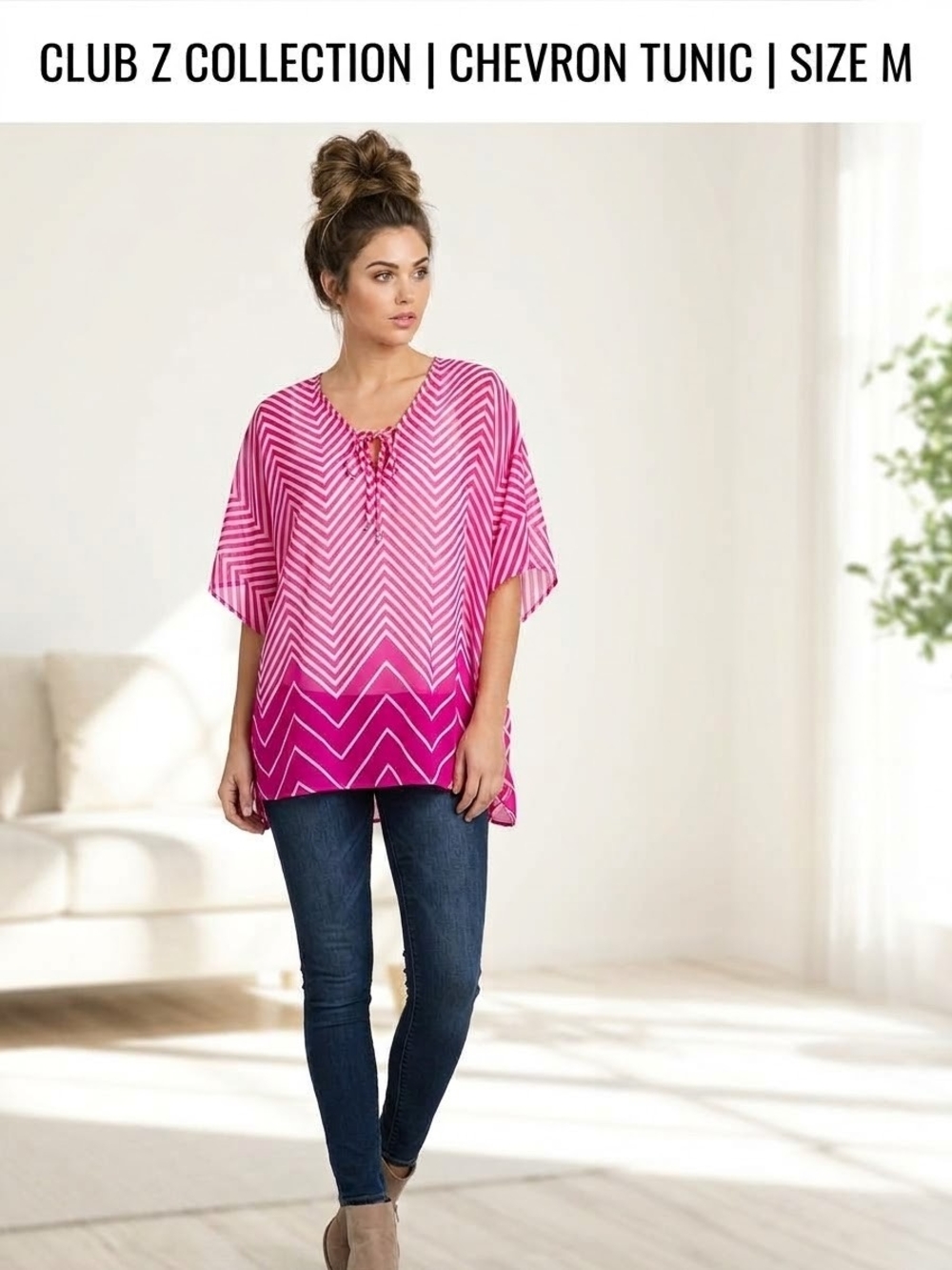 Club Z Collection Pink Chevron Tunic Top Size Medium